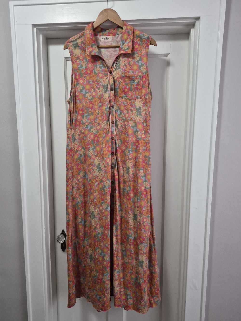 Natural Life Vintage Inspired Floral Sleevless Button Down Maxi Dress Size XL - Picture 2 of 7